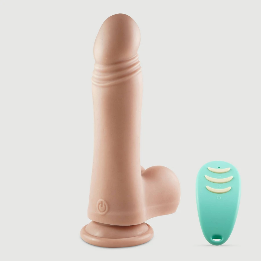 Victor Thrusting 22 cm Vibrator realist telecomandat din silicon cu bile și ventuză - Carnea