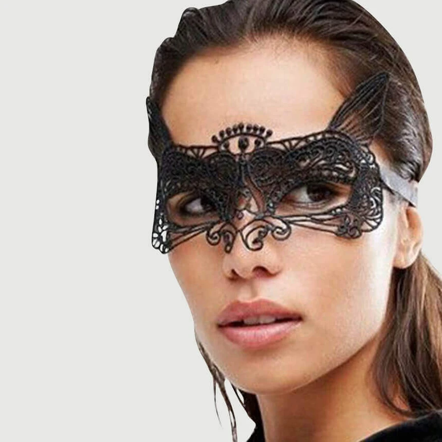 Masque oculaire de renard en dentelle enchanteresse - Noir