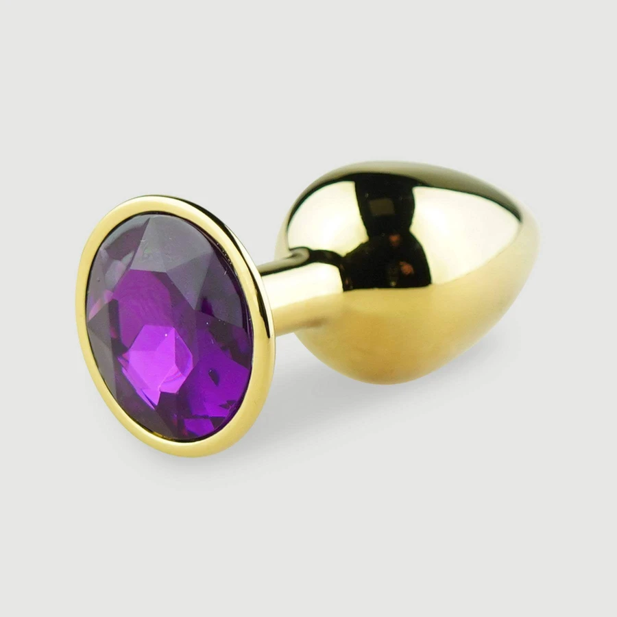 Anal Collection Kleine Metalen Butt Plug met Rond Juweel - Goud/Rood