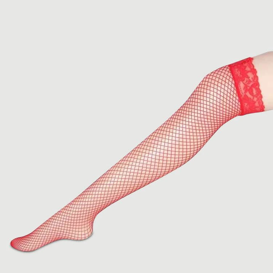 Colorful Series Fishnet Stockings - Roșu - Mic/Mediu