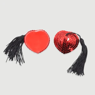 Pailletten Nippel Pasties mit Quasten - Rot/Schwarz