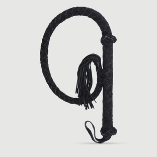 Bullwhip împletit cu buclă pentru încheietura mâinii și capăt cu fundiță - negru