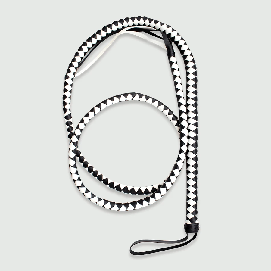 Frusta di cuoio intrecciata con design bicolore - Nero/Bianco