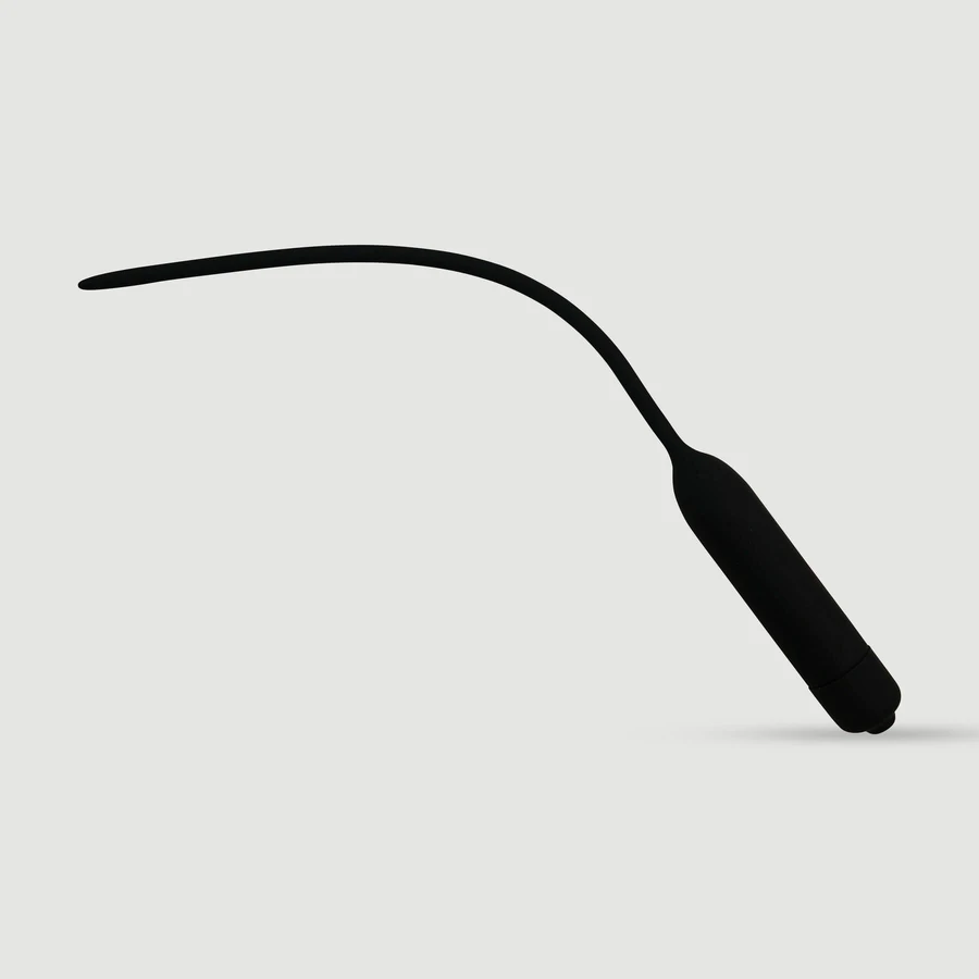 100 x 5.5 mm Silicone 1 Speed Vibrating Urethral Sound - Noir