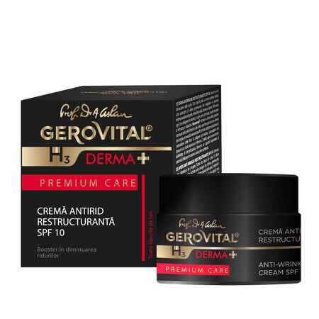 Gerovital H3 Derma+ Cuidado Premium Crema Antiarrugas Reestructurante FPS 10, 50 ml, Farmec