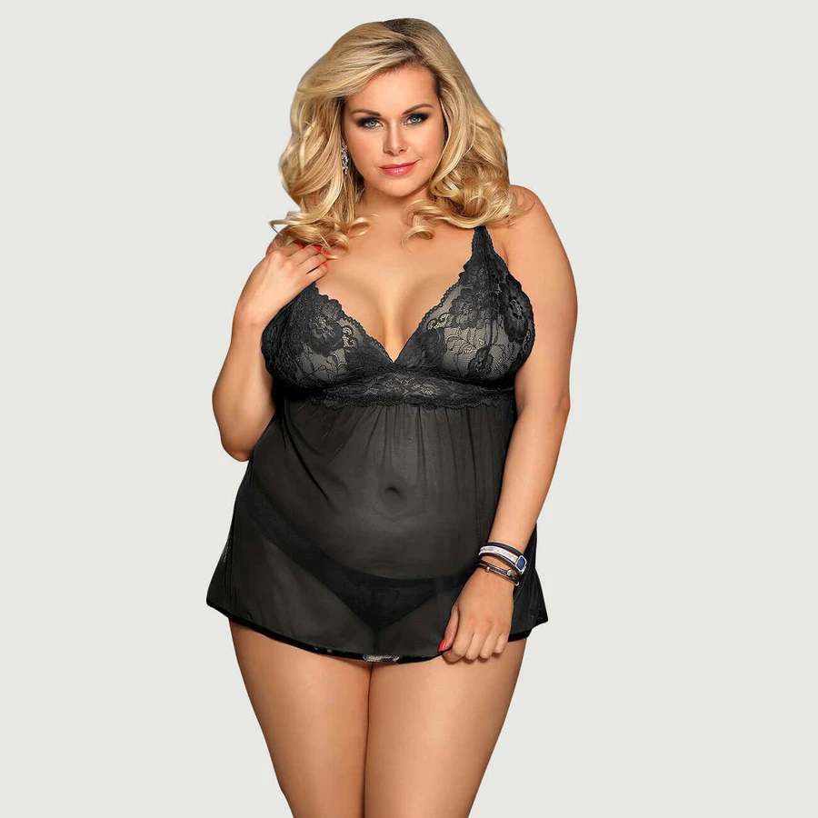 Plus Size Backless Fly Away Boutique Babydoll - Black - Large/X-Large
