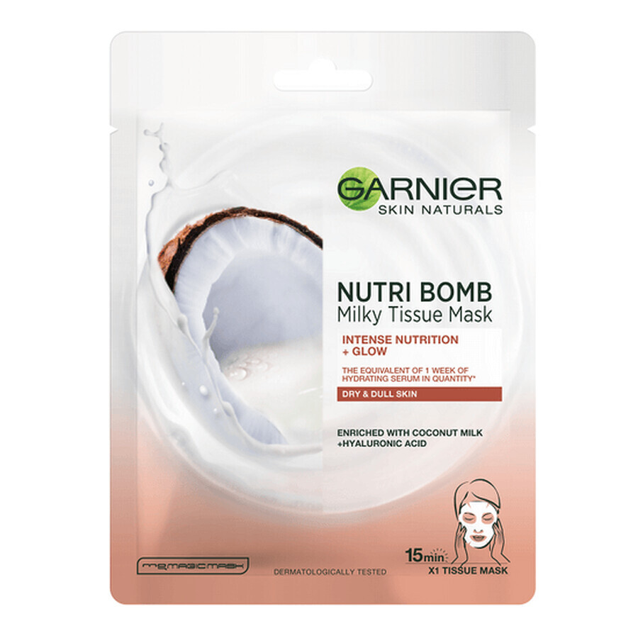 Nutri Bomb Skin Naturals Leche de Coco y Ácido Hialurónico Serum Mascarilla, 28 g, Garnier