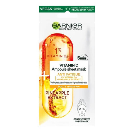 Maschera tovagliolo con ananas e vitamina Cg Fiala Anti-Fatigue Skin Naturals, 15 g, Garnier