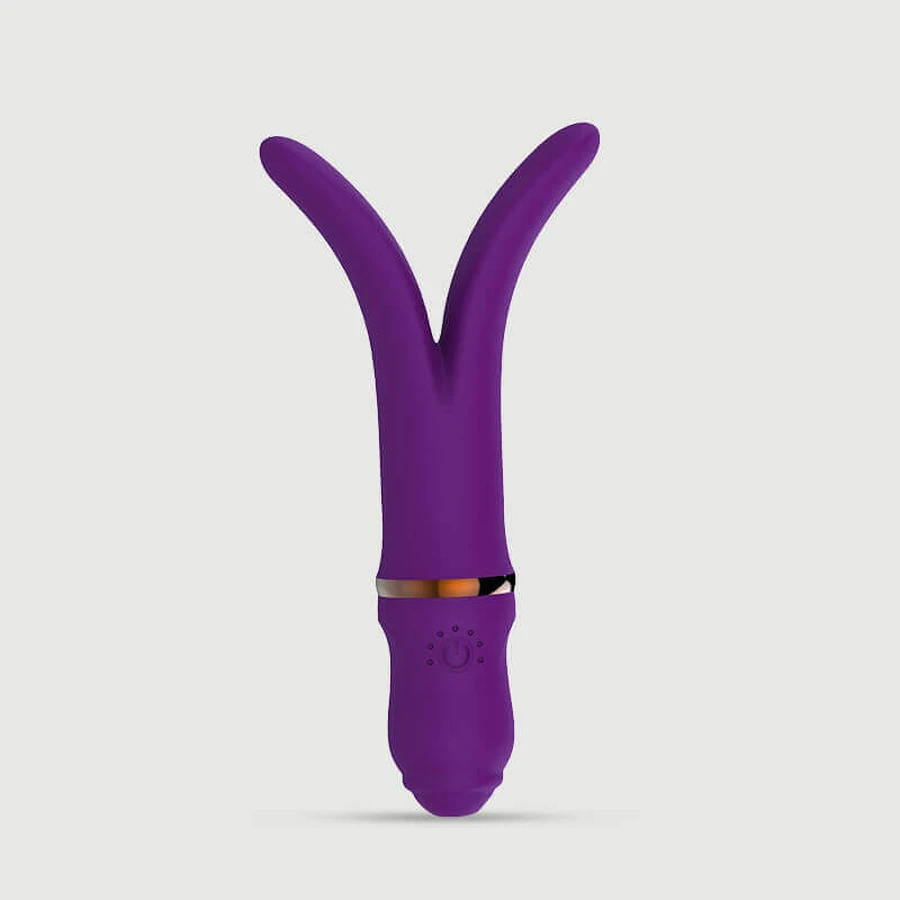Cuma Premium Vibrator clitoridian din silicon cu 2 vârfuri - Violet