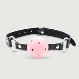 Ademende Bal Knevel Met Siliconen Bal & Leren Riem Met O-ringen - Roze