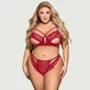 Plus Size Exquisite Lace Appeal Deep V Mini Temptation Bra Set - Red - Large/X-Large