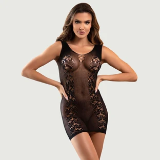 Bodystocking bez rękawów z siateczki - Czarny - Jeden rozmiar