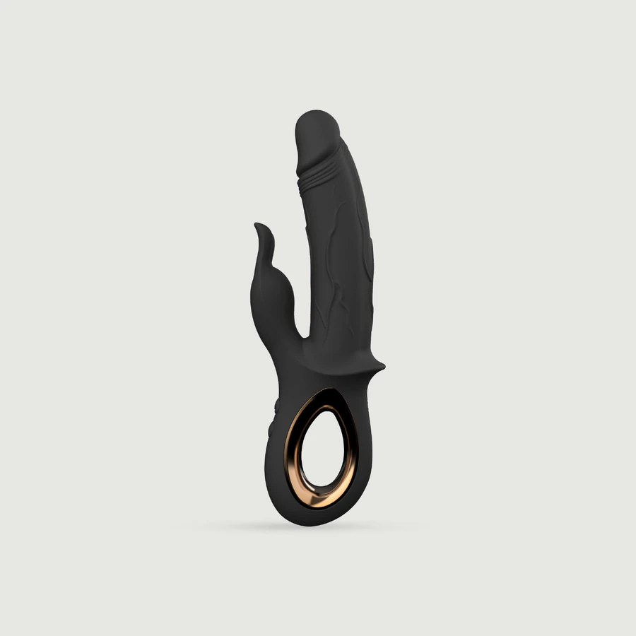 Vibrator siliconic realist de iepure cu gâdilator de clitoris - negru