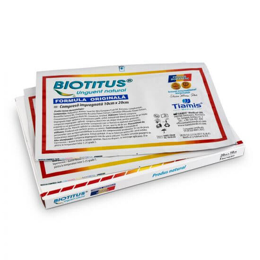 Biotitus imprägnierte Kompresse, 10 cm x 20 cm, 10 Stück, Tiamis Medical