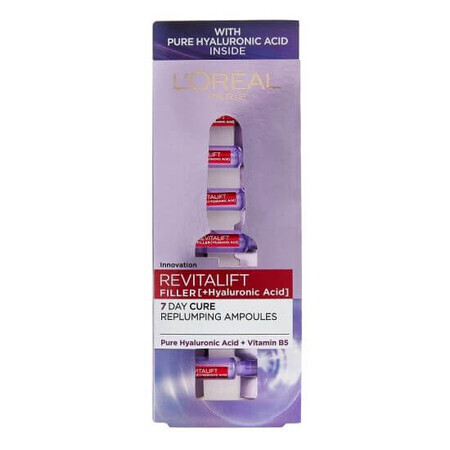 Fiole antirid pentru redensificarea tenului Revitalift Filler + Hyaluronic Acid, 7 x 1.3 ml, Loreal