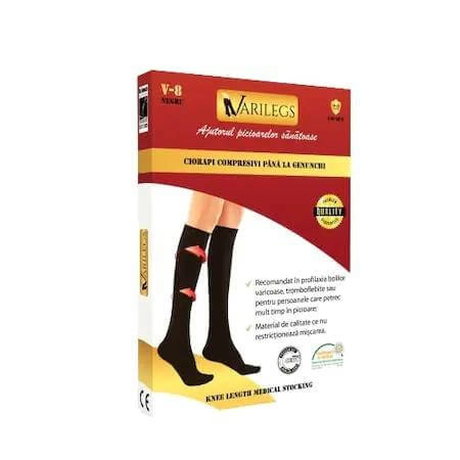 V-8 Kompressionsstrümpfe, AD 18-22 MmHg , XL-Schwarz