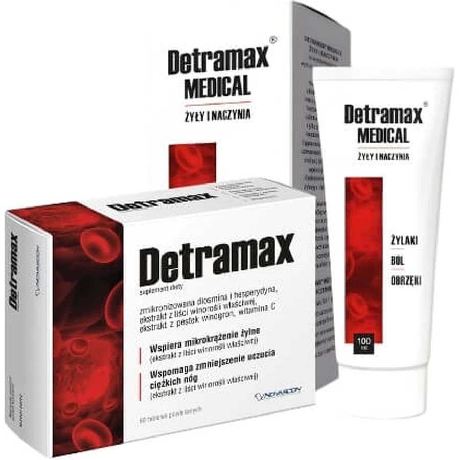 Detramax 60 compresse + Detramax Medical Gel per vene varicose, dolore, ...