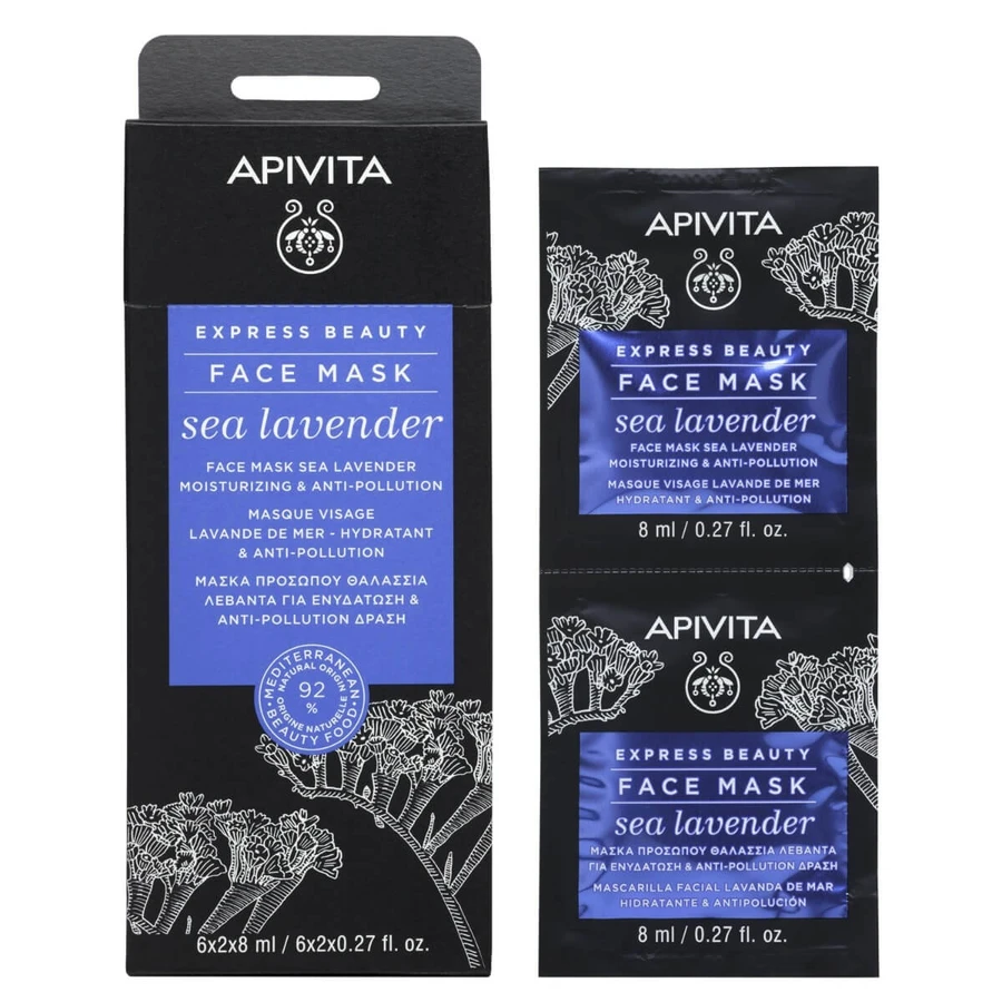 Apivita | Express Beauty | Gesichtsmaske mit Meereslavendel für Feuchtigkeit &amp; Anti-Pollution | 2x8ml
