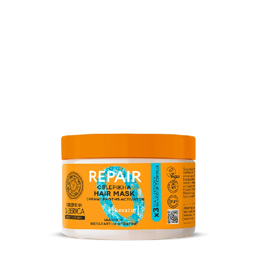 NATURA SIBERICA Oblepikha O Professioneel Haarherstellend Masker met 3x Hippophae & Keratine voor droog en beschadigd haar, 300ml