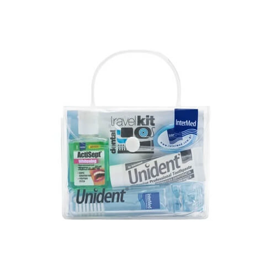 INTERMED Unident Travel Tooth Kit with Toothpaste 10ml, Toothbrush, Toothbrush and Mouthwash 20ml