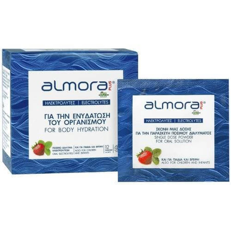 ALMORA PLUS Elettroliti Integratore alimentare al gusto di fragola per l'idratazione del corpo 12 bustine