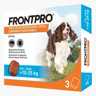 FrontPro 68 mg chewable tablets against fleas and ticks for dogs 10-25 kg - 3 tablets