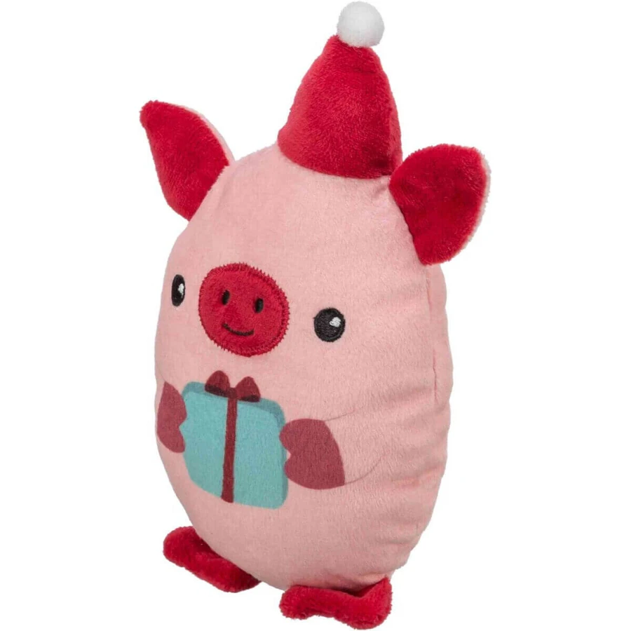 TRIXIE Christmas Piglet, plush toy dogs XS-M, plush, pink and red, 19cm