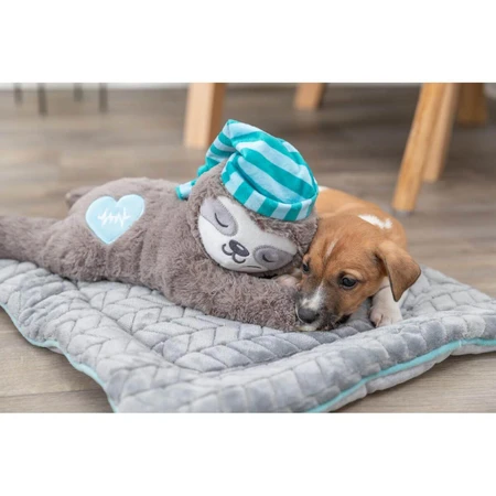 TRIXIE Leneș cu Simulator de Bătăi de Inimă, jucărie interactivă câini junior XS-XL, cu sunet, pluș, maro și albastru, 34cm