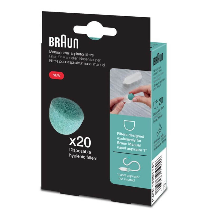 Filtres de rechange pour aspirateur nasal manuel, 20 pièces, Braun