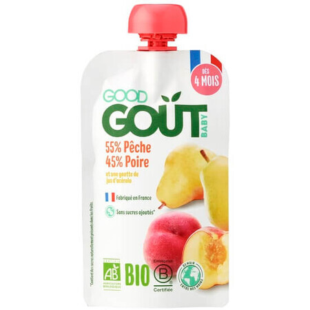 Piure bio de piersici si pere, +4 luni, 120 gr, Good Gout