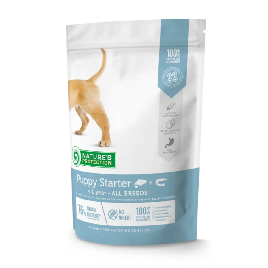 NATURES PROTECTION Puppy Starter XS-XL, Salmón y Krill, alimento seco para perros jóvenes, 500g