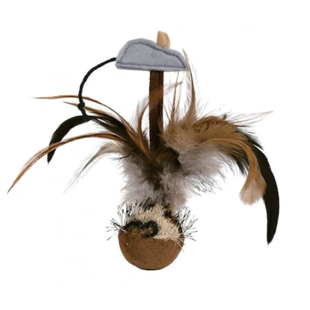Trixie, piłka z piórami i myszką, zabawka, koty, pluszowa, wielokolorowa, 15cm: ceny i cechy