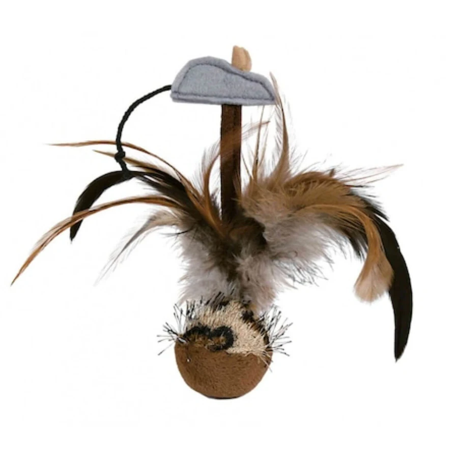 Trixie, piłka z piórami i myszką, zabawka, koty, pluszowa, wielokolorowa, 15cm: ceny i cechy