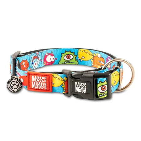 MAX & MOLLY Smart ID Little Monsters, zgardă câini, ajustabilă, poliester, albastru, cataramă trident, S(28-45 x 1.5cm)