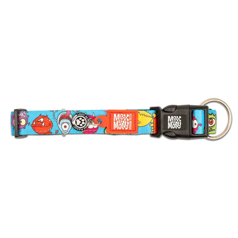 MAX & MOLLY Smart ID Little Monsters, zgardă câini, ajustabilă, poliester, albastru, cataramă trident, S(28-45 x 1.5cm)