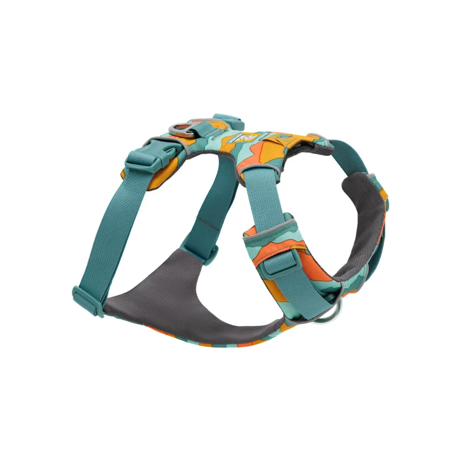 RUFFWEAR Front Rage Spring Mountains, dubbel harnas (borst&rug) hondentraining, verstelbaar, reflecterend, groen en oranje, XS(33-43cm)