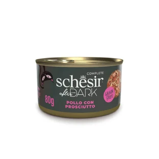 SCHESIR After Dark, Pollo e Prosciutto, cibo umido per gatti in scatola senza cereali, (in zuppa), 80g