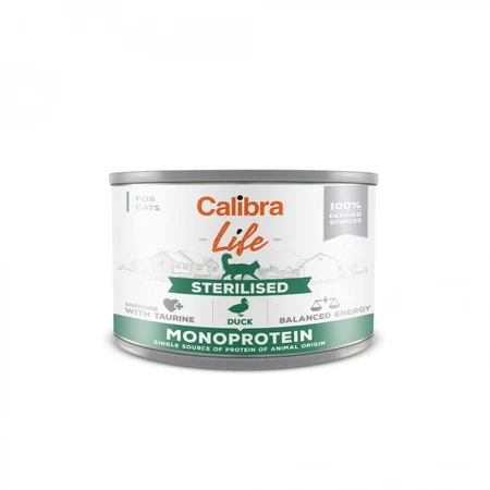 CALIBRA Life Sterilised Duck, Rață, conservă hrană umedă monoproteică fără cereale pisici sterilizate, (pate), 200g