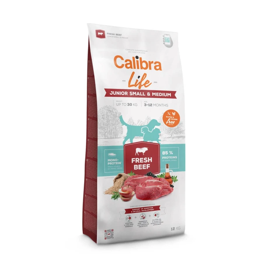 CALIBRA Life Junior Small & Medium Fresh Beef, XS-S, Vită, hrană uscată monoproteică câini junior, 2.5kg