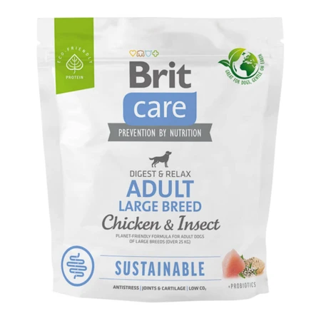 BRIT Care Sustainable Adult Large Breed, L-XL, Chicken and Insects, nourriture sèche pour chiens, système digestif, 1kg
