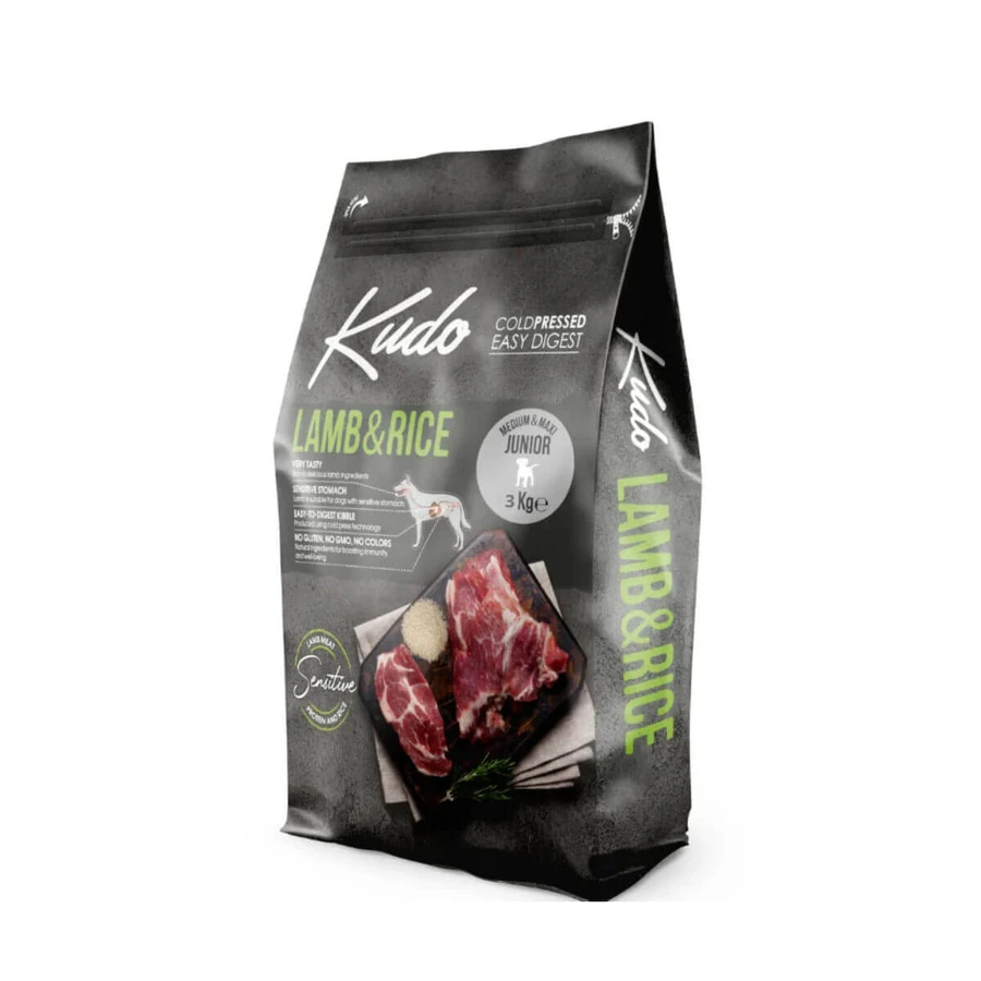 KUDO Medium And Maxi Junior, M-XL, Cordero y Arroz, pienso seco bajo en grano para perros junior, prensado en frío, 3kg