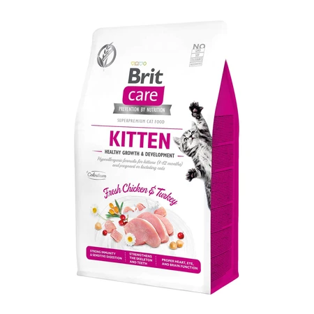 BRIT Care Kitten Healthy Growth & Development, Huhn und Pute, getreidefreies Trockenfutter für junge Katzen, 400g