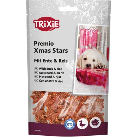 TRIXIE Christmas Premio Stars, XS-XL, Rață și Orez, recompense câini, 100g