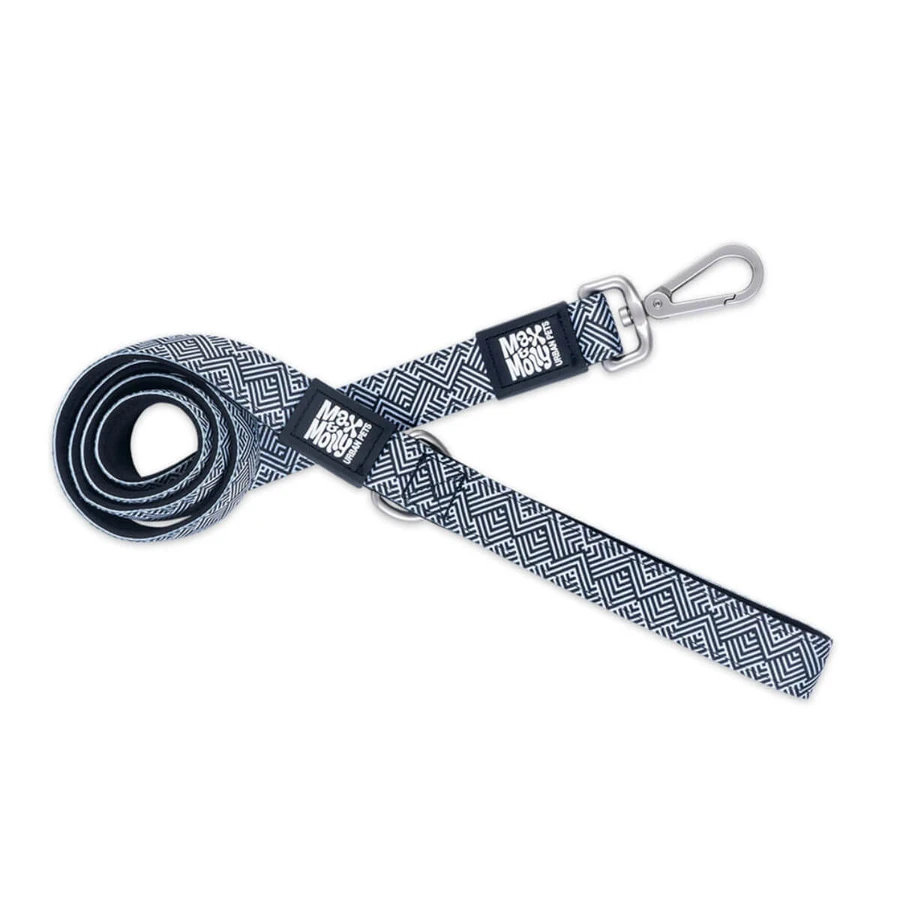 MAX & MOLLY Mykonos Black, laisse pour chien, polyester, noir et blanc, M(1.2m x 2cm)