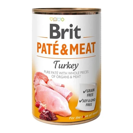 BRIT Paté & Vlees, Kalkoen, graanvrij vochtig hondenvoer in blik, (paté met stukjes vlees), 400g