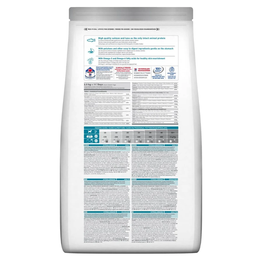 HILL'S Science Plan No Grain Hypoallergenic, M, Zalm, graanvrij droogvoer voor honden, spijsverteringsstelsel, allergieën, 2,5kg