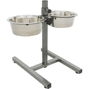 TRIXIE, set ciotole per cani + 2 ciotole, altezza regolabile, metallo, argento, M-L(1,8l, ⌀21cm)