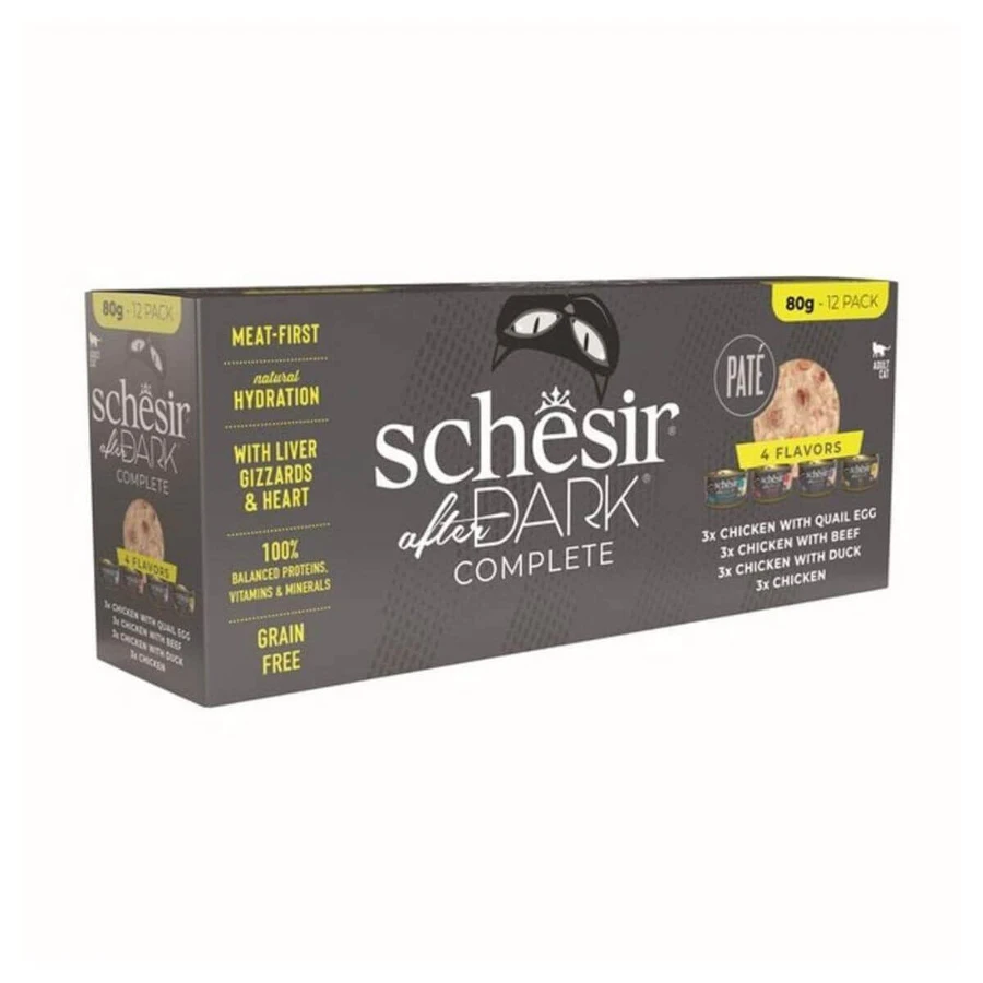 SCHESIR After Dark Complete 4 Flavors, Chicken, canned grain-free moist cat food, (in soup), multipack, 80g x 12pcs