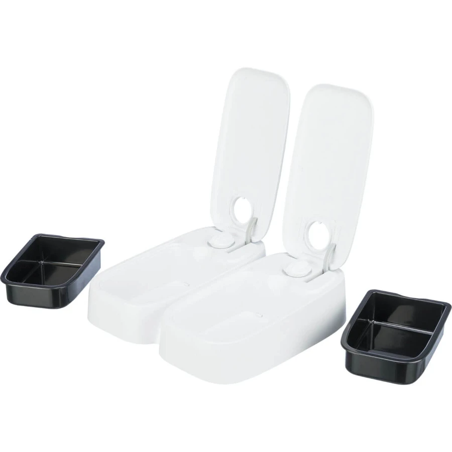 TRIXIE TX2, automatic dog feeder, 2 rectangular bowls, programmable, plastic, black and white, S-L(0.6l, 27x7cm)