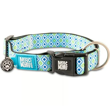 MAX & MOLLY Smart ID Retro Azul, collar para perro, ajustable, poliéster, azul, hebilla tridente, S(28-45 x 1.5cm)